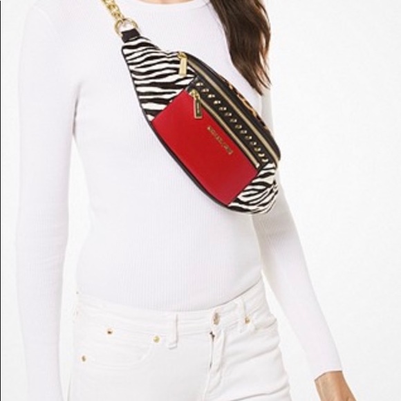 ✅ MICHAEL KORS, MK Leather Fur Chain Belt Bag NEW - Picture 2 of 8